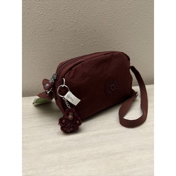 Kipling IKER Dark Plum Tonal Crossbody Purse Bag With Monkey Key Chain NWT - Picture 2 of 9